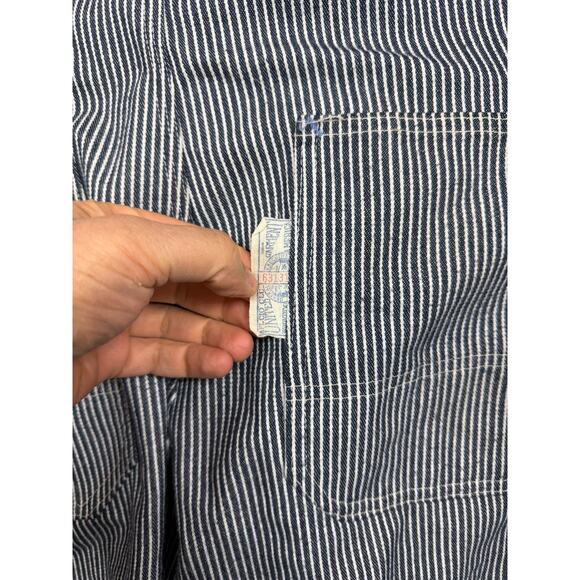 Vtg Sears Bib Overalls 40x30 Hickory Striped Railroad Toughskins Union Made USA - Picture 11 of 16